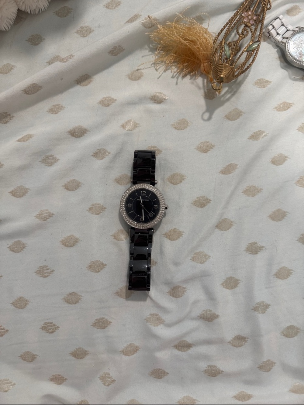michael kors Black Ceramic-Look Bracelet Watch with Crystal Bezel